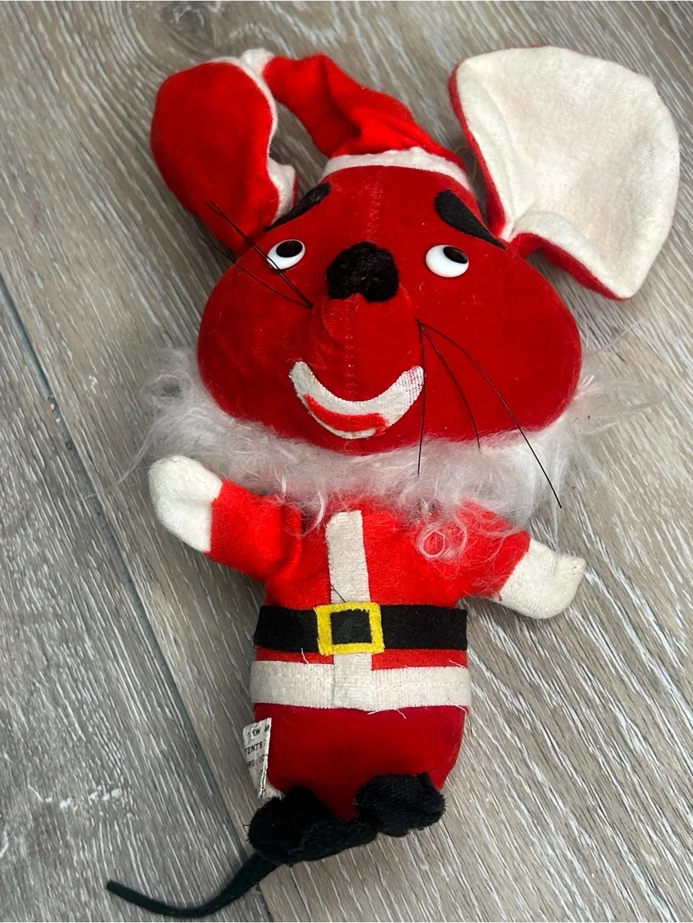 Vintage Red Felt Christmas Mouse Ornament Plush Santa Suit Retro 8”